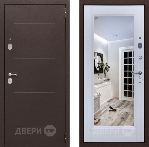 Входная металлическая Дверь Престиж 100 с зеркалом Медь/Лиственница белая в Можайске