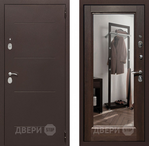 Входная металлическая Дверь Престиж 100 с зеркалом Медь/Венге в Можайске