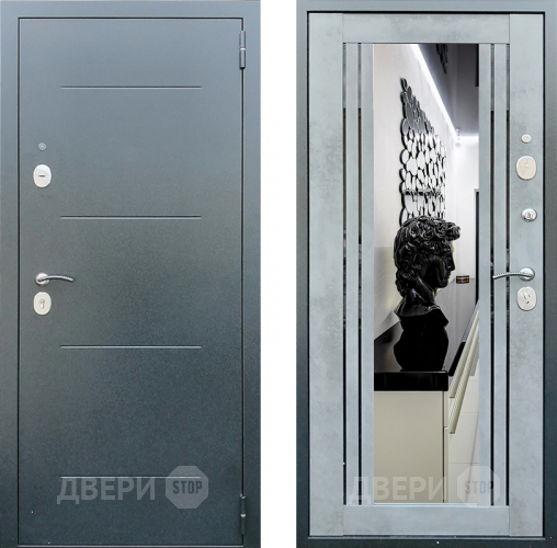 Входная металлическая Дверь Престиж Люкс с зеркалом Бетон в Можайске
