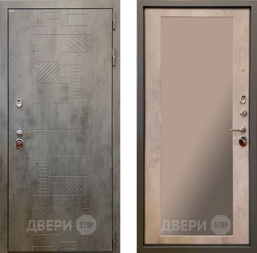 Входная металлическая Дверь Ратибор Тетрис 3К с зеркалом Бетон светлый в Можайске