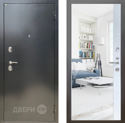 Входная металлическая Дверь Шелтер (SHELTER) Стандарт 14 с зеркалом Белый матовый в Можайске