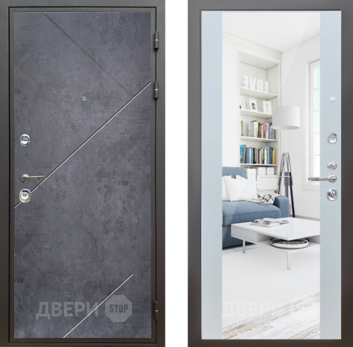 Входная металлическая Дверь Шелтер (SHELTER) Комфорт Бетон урбан индиго 13 с зеркалом Белый матовый в Можайске