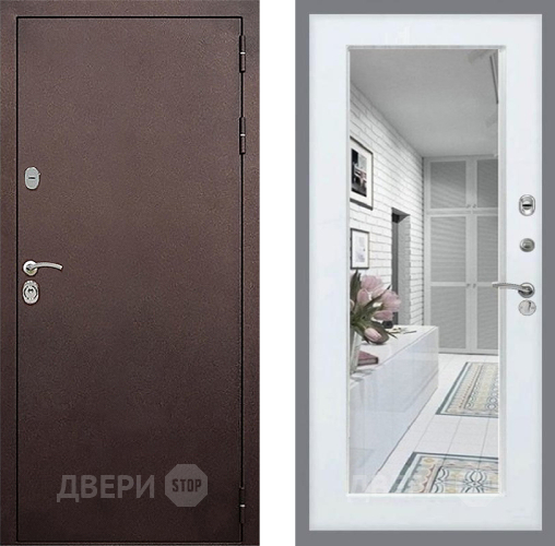 Входная металлическая Дверь Стоп КЛАССИК Медь Зеркало Белый ясень в Можайске