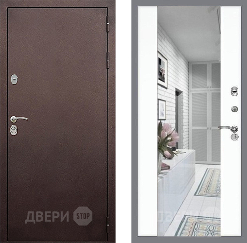 Входная металлическая Дверь Стоп КЛАССИК Медь Зеркало СБ-16 Силк Сноу в Можайске