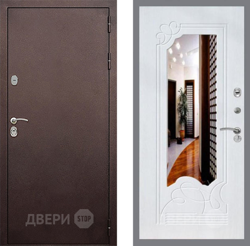 Входная металлическая Дверь Стоп КЛАССИК Медь ЗкркалоФЛ-147 Ясень белый в Можайске