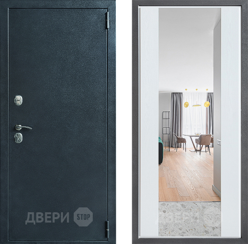 Входная металлическая Дверь Дверной континент ДК-70 Дизайн ФЛЗ-1 Зеркало Белое дерево в Можайске