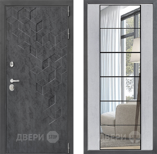 Входная металлическая Дверь Дверной континент ДК-3/713 ФЛЗ-2 Зеркало Бетон светлый в Можайске