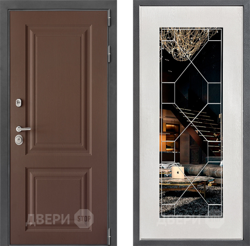 Входная металлическая Дверь Дверной континент ДК-3/729 ФЛ-Тиффани Зеркало Белое дерево в Можайске