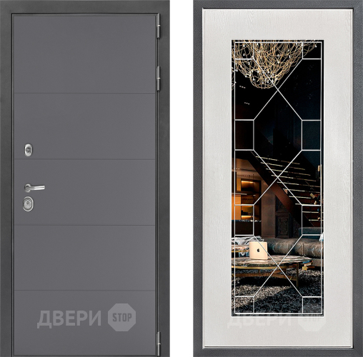 Входная металлическая Дверь Дверной континент ДК-3/649 ФЛ-Тиффани Зеркало Белое дерево в Можайске