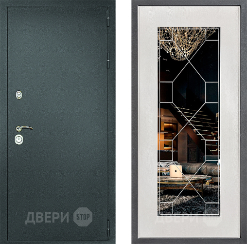 Входная металлическая Дверь Дверной континент Рубикон Серебро Дизайн ФЛ-Тиффани Зеркало Белое дерево в Можайске