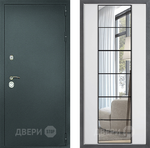 Входная металлическая Дверь Дверной континент Рубикон Серебро Дизайн ФЛЗ-2 Зеркало Белый софт в Можайске