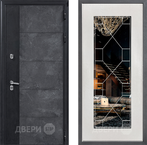 Входная металлическая Дверь Дверной континент ДК-15 Бетон ТЕРМО ФЛ-Тиффани Зеркало Белое дерево в Можайске