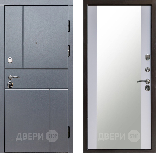Входная металлическая Дверь Престиж Горизонт Грэй Зеркало Белый софт в Можайске