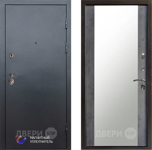 Входная металлическая Дверь Престиж Графит Зеркало Бетон темный в Можайске