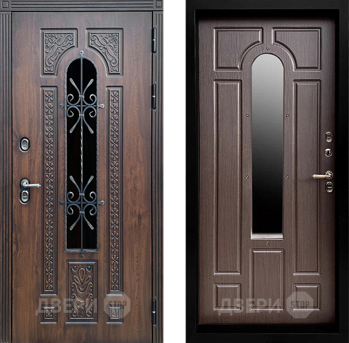 Входная металлическая Дверь Престиж TERMO с терморазрывом Лацио Дуб с окном и ковкой Венге в Можайске