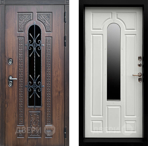 Входная металлическая Дверь Престиж TERMO с терморазрывом Лацио Дуб с окном и ковкой Белый матовый в Можайске