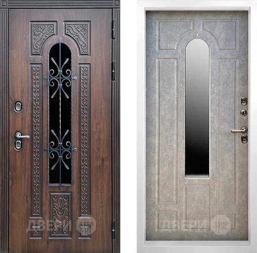 Входная металлическая Дверь Престиж TERMO с терморазрывом Лацио Дуб White с окном и ковкой Бетон светлый в Можайске