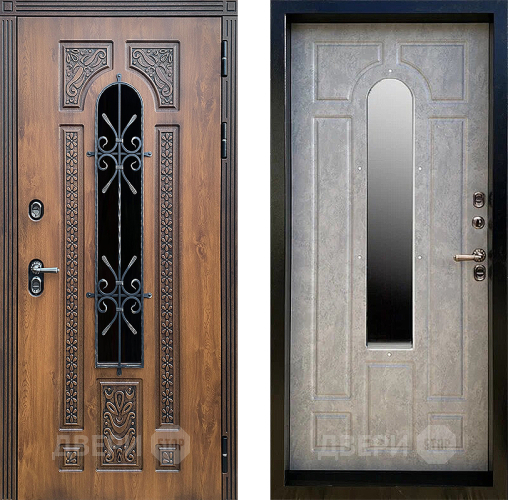 Входная металлическая Дверь Престиж TERMO с терморазрывом Лацио Орех с окном и ковкой Бетон светлый в Можайске