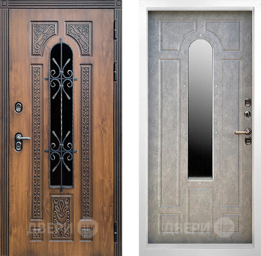 Дверь Престиж TERMO с терморазрывом Лацио Орех White с окном и ковкой Бетон светлый в Можайске
