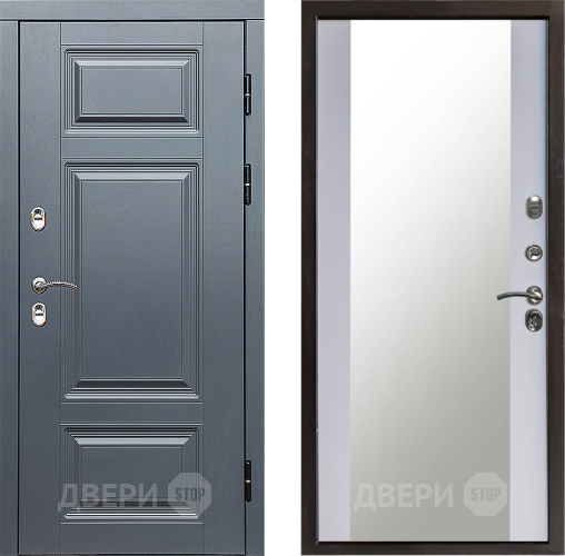 Входная металлическая Дверь Престиж TERMO с терморазрывом Премиум Грэй Зеркало Белый софт в Можайске