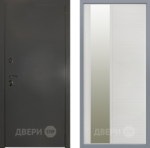 Дверь Заводские двери Эталон 3к антик серебро Зеркало Лира Белый софт в Можайске