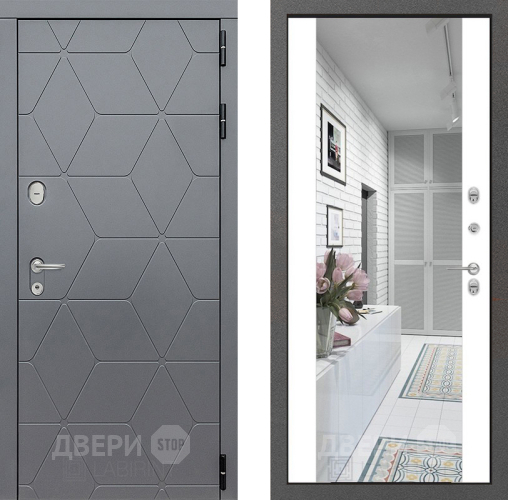 Входная металлическая Дверь Лабиринт (LABIRINT) Cosmo Зеркало Максимум Белый софт в Можайске