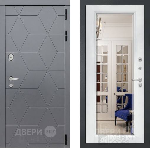 Дверь Лабиринт (LABIRINT) Cosmo Зеркало Фацет с багетом Белый софт в Можайске