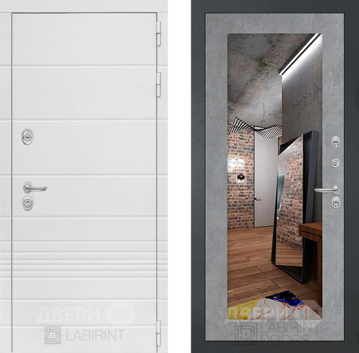 Входная металлическая Дверь Лабиринт (LABIRINT) Трендо Зеркало 18 Бетон светлый в Можайске