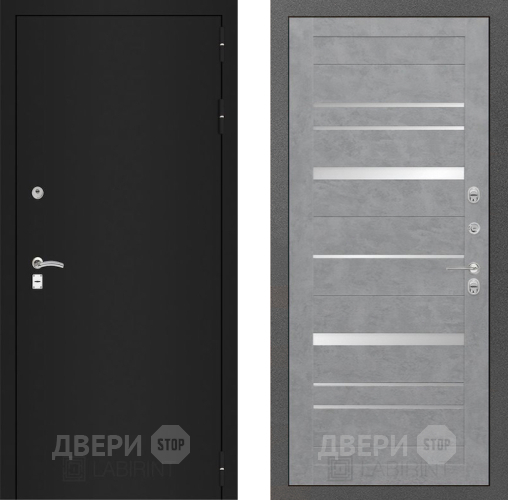 Входная металлическая Дверь Лабиринт (LABIRINT) Classic шагрень черная 20 Бетон светлый в Можайске