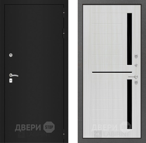 Входная металлическая Дверь Лабиринт (LABIRINT) Classic шагрень черная 02 Сандал белый в Можайске