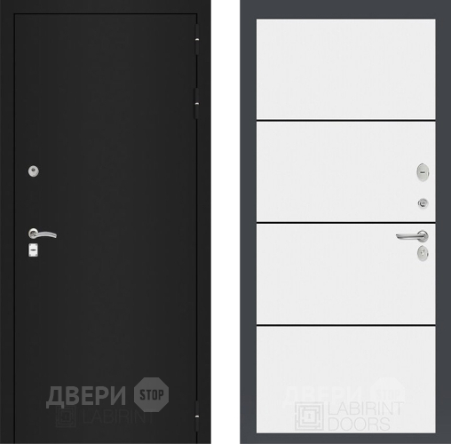 Дверь Лабиринт (LABIRINT) Classic шагрень черная 25 Белый софт в Можайске