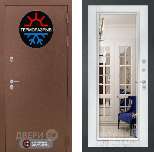 Дверь Лабиринт (LABIRINT) Термо Магнит Зеркало Фацет с багетом Белый софт в Можайске