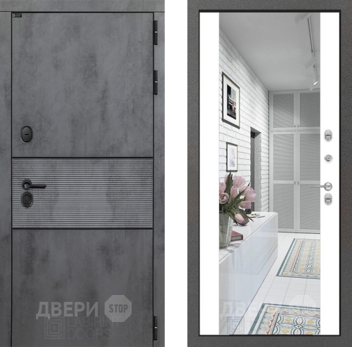 Входная металлическая Дверь Лабиринт (LABIRINT) Инфинити Зеркало Максимум Белый софт в Можайске