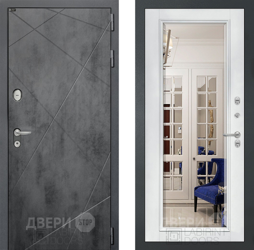 Дверь Лабиринт (LABIRINT) Лофт Зеркало Фацет с багетом Белый софт в Можайске