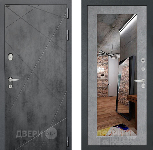 Входная металлическая Дверь Лабиринт (LABIRINT) Лофт Зеркало 18 Бетон светлый в Можайске