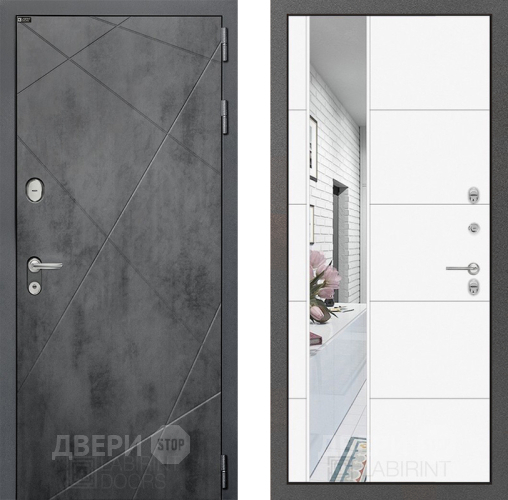 Входная металлическая Дверь Лабиринт (LABIRINT) Лофт Зеркало 19 Белый софт в Можайске