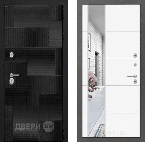 Входная металлическая Дверь Лабиринт (LABIRINT) Pazl Зеркало 19 Белый софт в Можайске