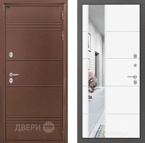 Входная металлическая Дверь Лабиринт (LABIRINT) Термо Лайт Зеркало 19 Белый софт в Можайске