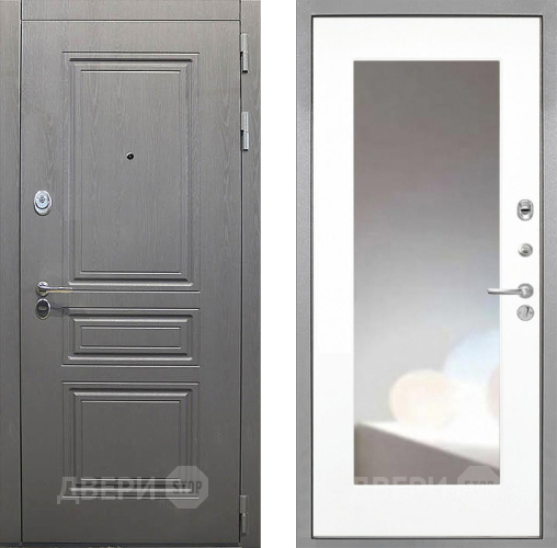 Входная металлическая Дверь Интекрон (INTECRON) Брайтон Графит ФЛЗ-120-М Зеркало Белый матовый в Можайске