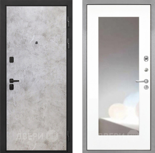 Входная металлическая Дверь Интекрон (INTECRON) Профит Black Мрамор Светлый ФЛЗ-120-М Зеркало Белый матовый в Можайске