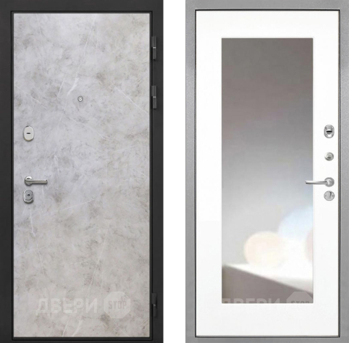 Входная металлическая Дверь Интекрон (INTECRON) Гектор Мрамор Светлый ФЛЗ-120-М Зеркало Белый матовый в Можайске