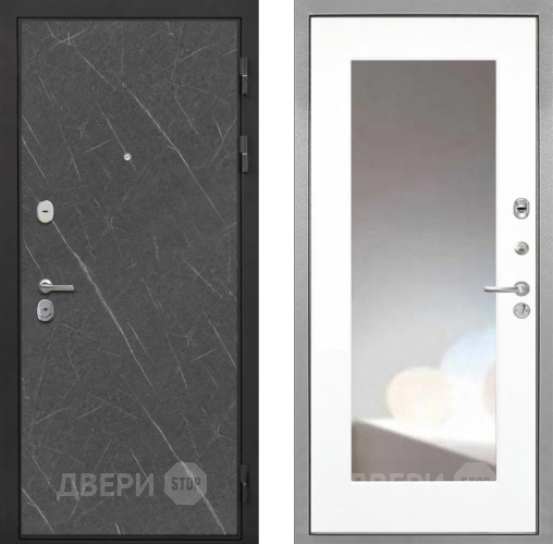 Входная металлическая Дверь Интекрон (INTECRON) Гектор Гранит Лава Оникс ФЛЗ-120-М Зеркало Белый матовый в Можайске