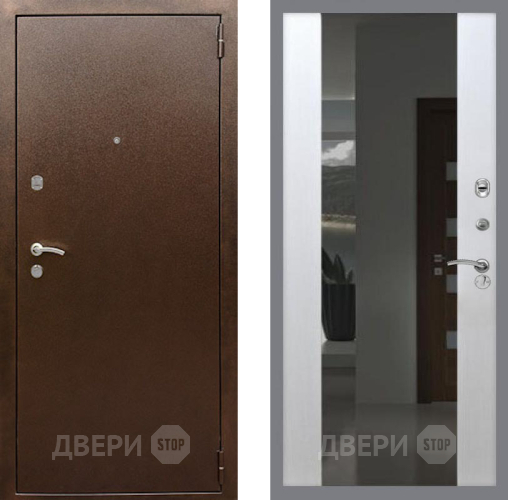 Входная металлическая Дверь Рекс (REX) 1А Медный Антик СБ-16 Зеркало Белый ясень в Можайске
