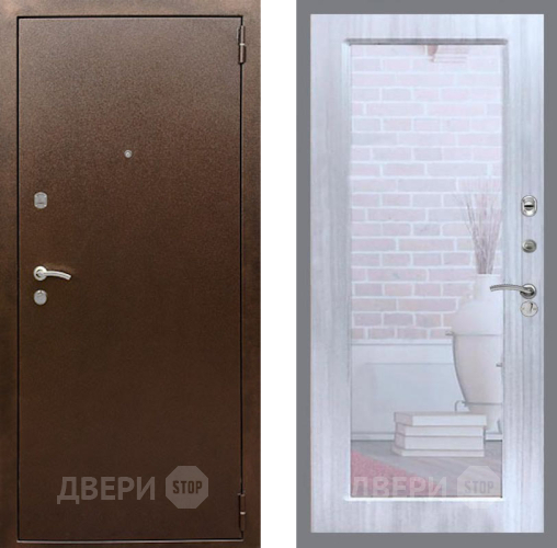 Входная металлическая Дверь Рекс (REX) 1А Медный Антик Зеркало Пастораль Сандал белый в Можайске