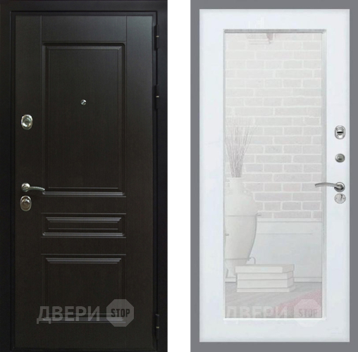 Входная металлическая Дверь Рекс (REX) Премиум-Н Зеркало Пастораль Белый ясень в Можайске