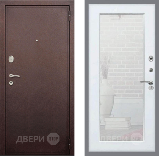Входная металлическая Дверь Рекс (REX) 2 Медный Антик Зеркало Пастораль Белый ясень в Можайске