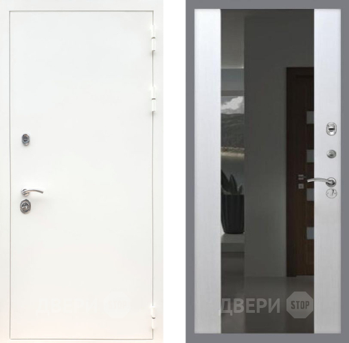 Входная металлическая Дверь Рекс (REX) 5 Белая Шагрень СБ-16 с Зеркалом Лиственница беж в Можайске