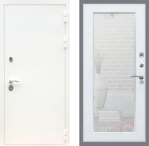 Входная металлическая Дверь Рекс (REX) 5 Белая Шагрень Зеркало Пастораль Силк Сноу в Можайске