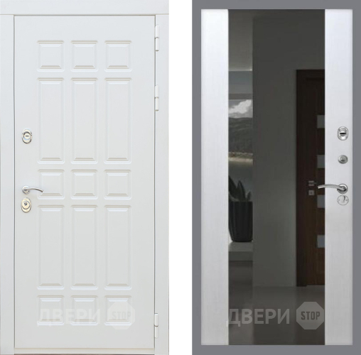 Входная металлическая Дверь Рекс (REX) 8 Силк Сноу СБ-16 Зеркало Белый ясень в Можайске