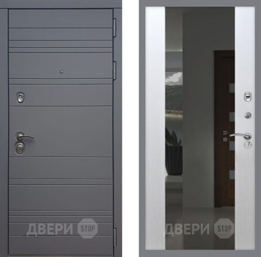 Входная металлическая Дверь Рекс (REX) 14 силк титан СБ-16 Зеркало Белый ясень в Можайске